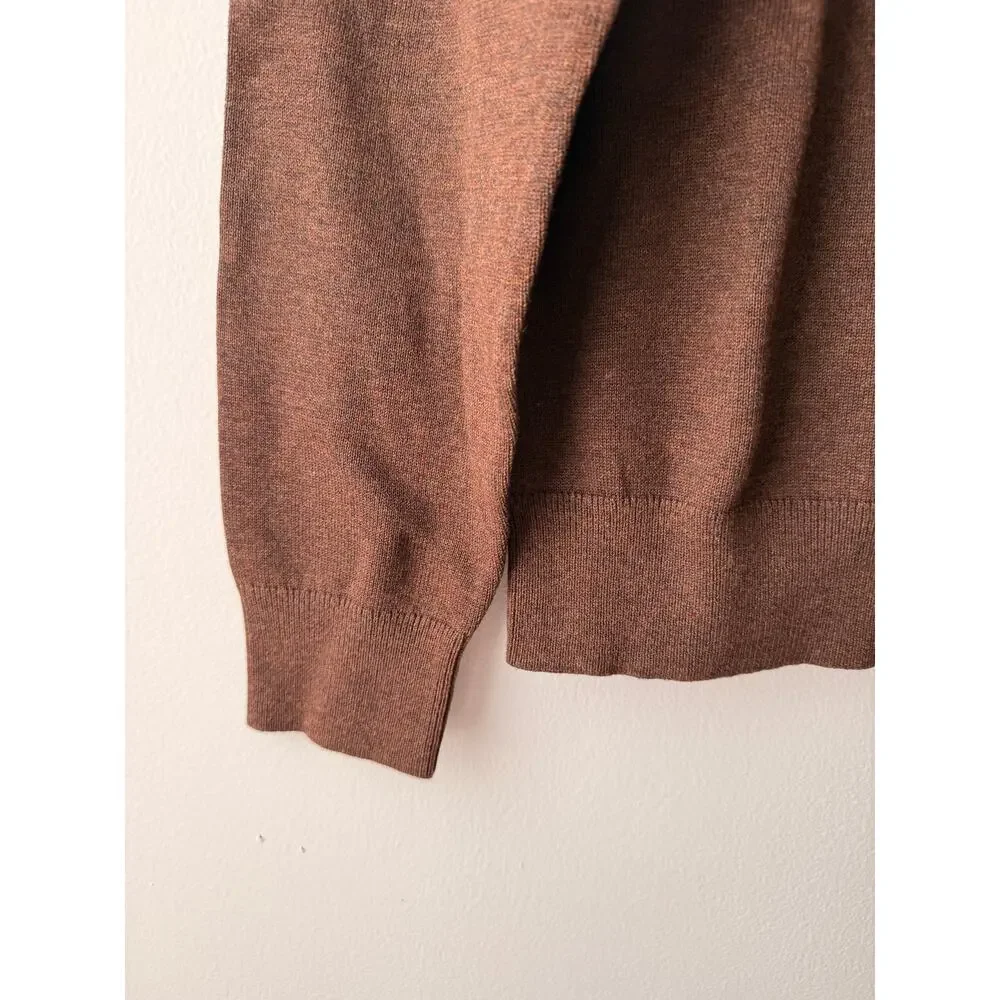 Lands End Mens Brown V-Neck Sweater Supima Cotton Retro Preppy Grunge Knit Top M
